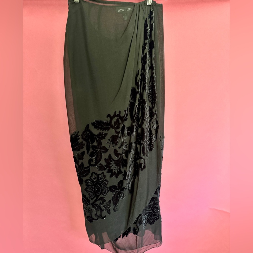 Black Eileen Fisher Chiffon Formal Wrap Skirt with Velvet Detail